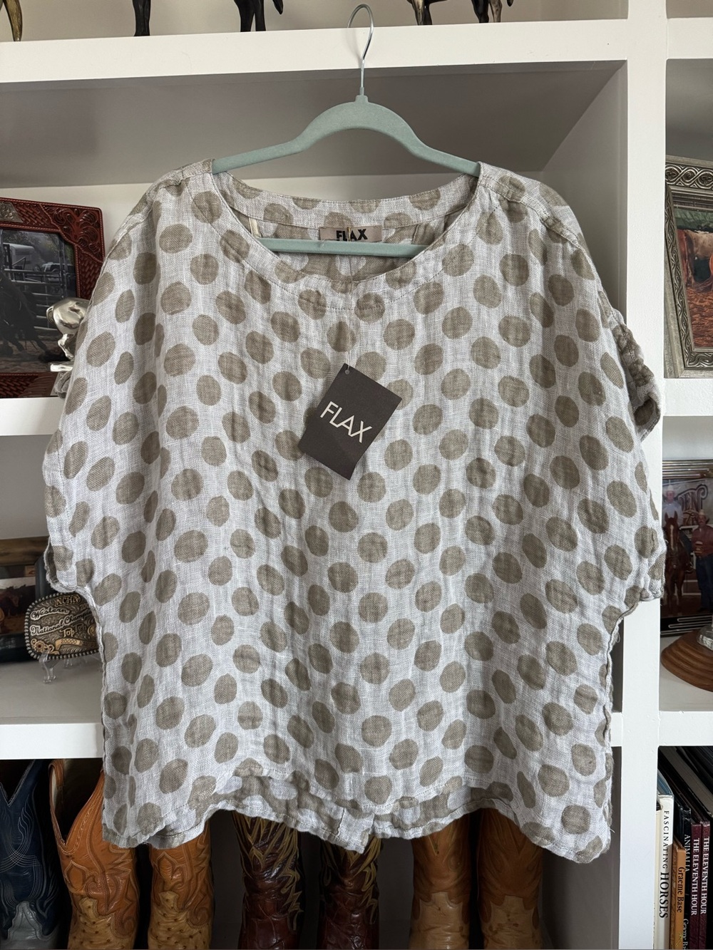 FLAX Polka Dot Loose Fit Linen Top NWT